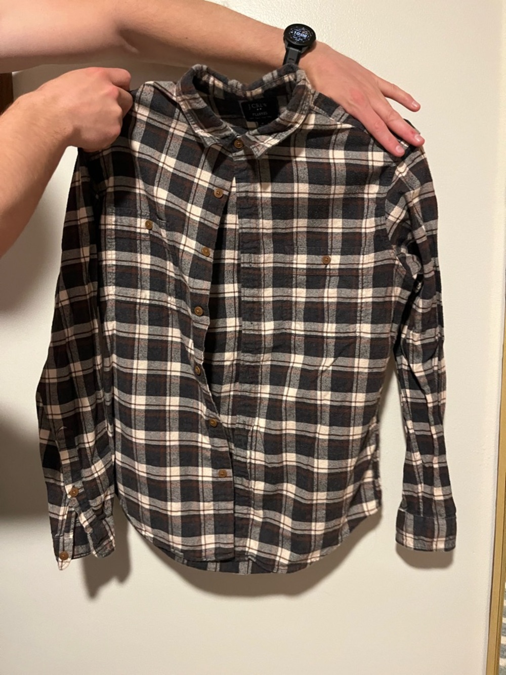 J CREW Plaid Long-Sleeve Flannel Shirt - Brown/Ivory